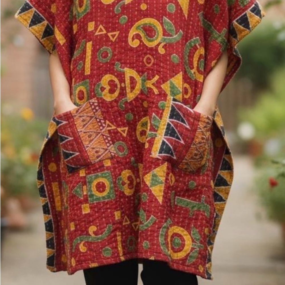 KANTHA 100% Cotton Handmade Long Tunic P1P 30’ NWOT